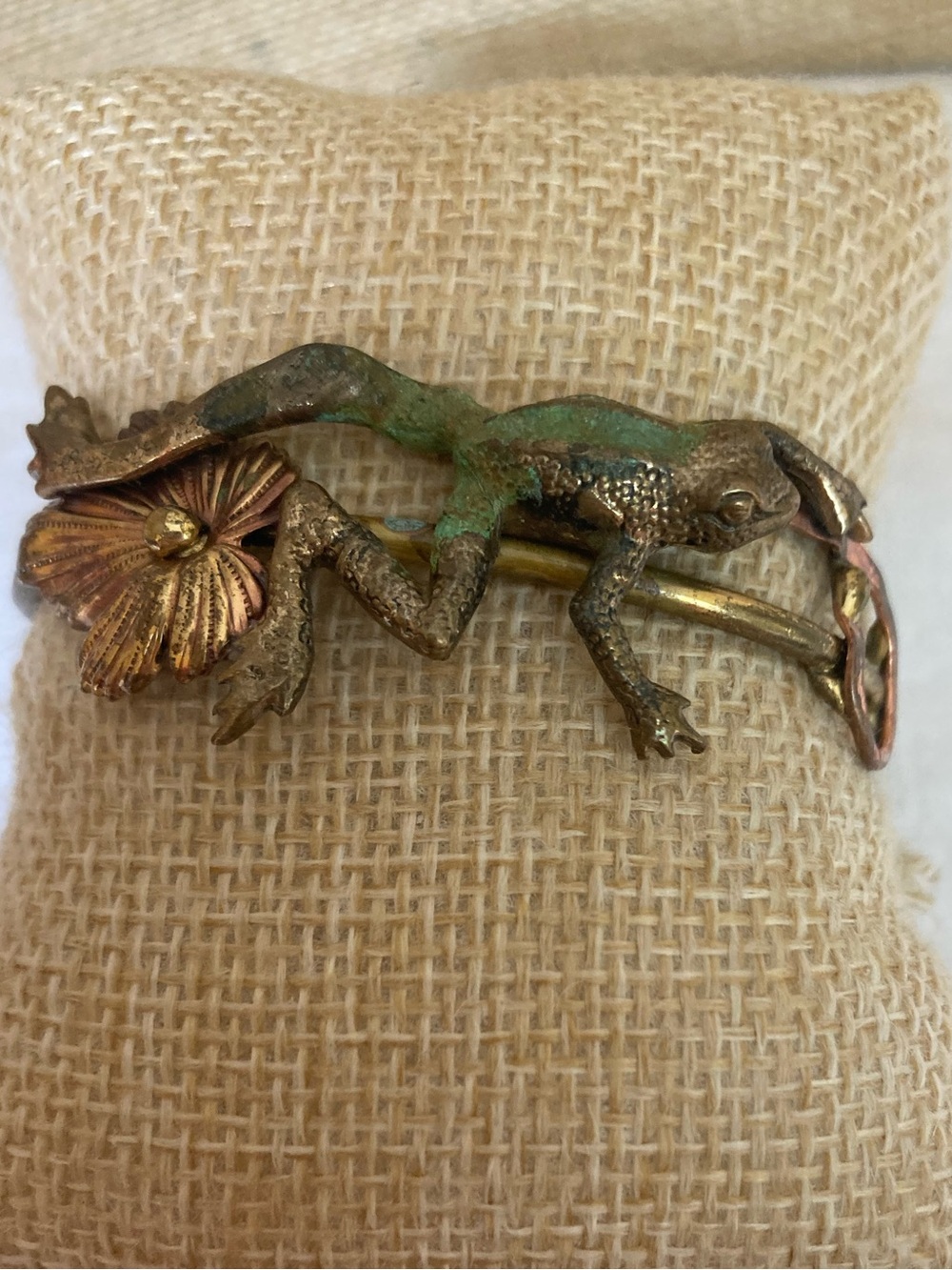 Copper Frog and Lily Pad Vintage Cuff Bracelet